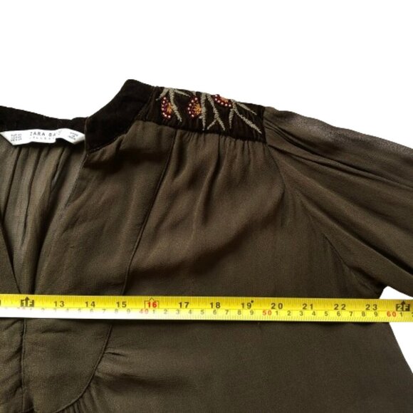 Zara olive brown velvet, embroidery and beads tunic top - Picture 13 of 13
